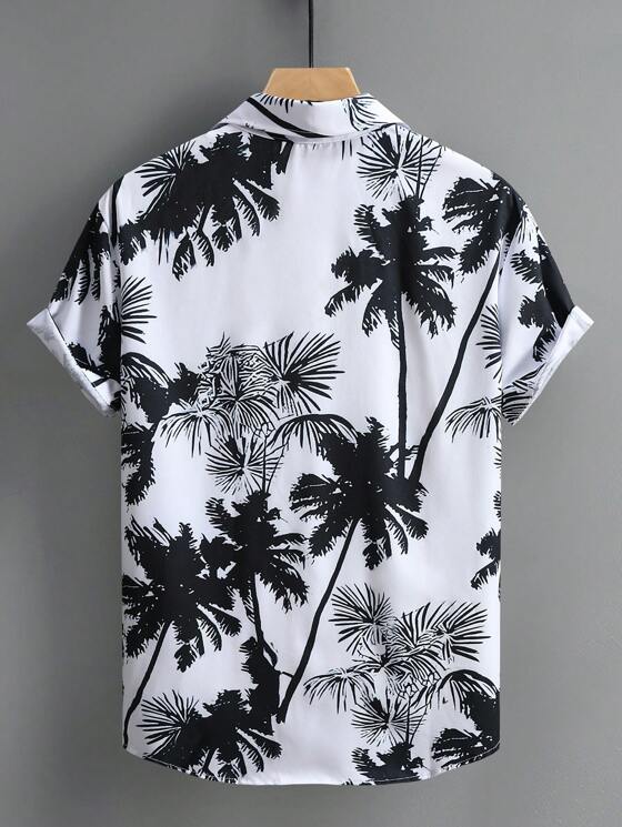 Men's Palm Tree Printed Short Sleeve Casual Shirt For Summer Vacation